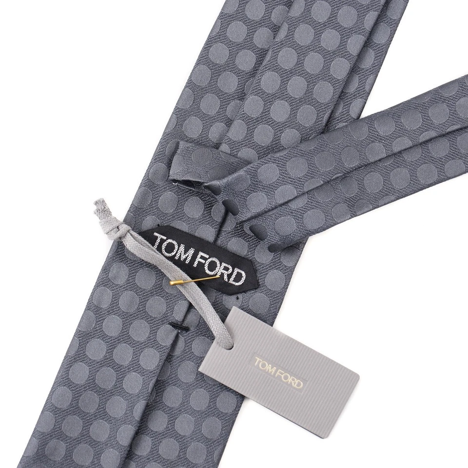 Gravata de seda cinza estanho Tom Ford com design de círculo tonal nova com etiquetas - Imagem 3 de 4