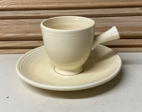 Vintage Homer Laughlin FIESTA 1930's IVORY Demitasse Cup & Saucer Stick Handle