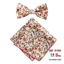 Men's Cotton Floral Print Bow Tie and Pocket Square Set One Size 43-sienna