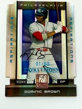 2008 Donruss Elite Dominic Brown RC Auto /50 Extra Edition Rookie Phillies 01/50