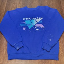Vintage 80s 90s Bassett Walker Raglan Wisconsin Crewneck Sweatshirt M Made USA