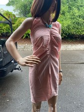 Mango MNG Pink Gingham Ruched Halter Mini Dress Size S