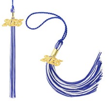 Blue White Graduation Tassel 2025 - 2 Pcs With Gold Charm for Cap Decorations