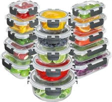 30 Piece Glass Food Storage Containers Set, Glass Meal Prep Containers with L...