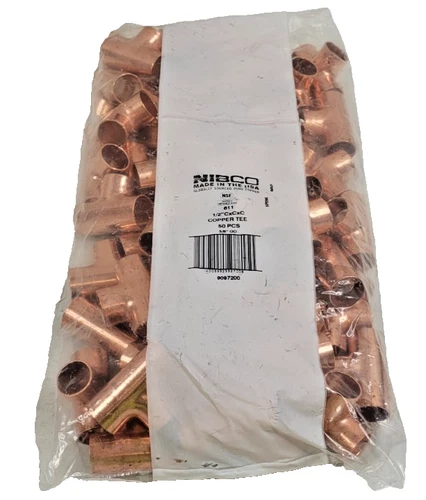 (50 PACK) Nibco 9097200 611 1/2" x 1/2" x 1/2" Copper Solder Cup Tee Fitting NEW
