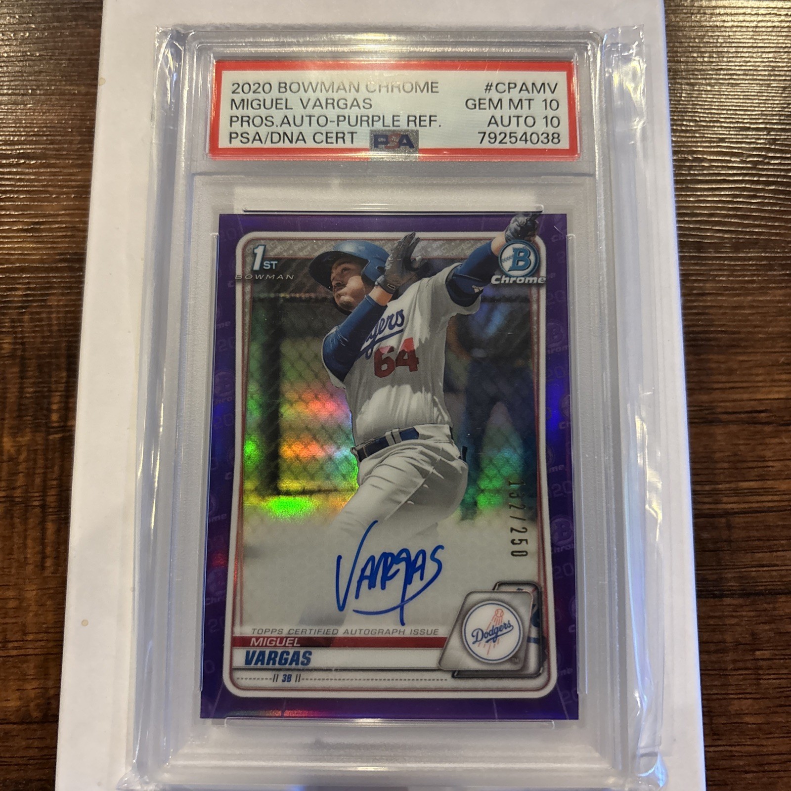 2020 Bowman Chrome Prospects Purple Refractor 152/250 Miguel Vargas PSA 10 Auto