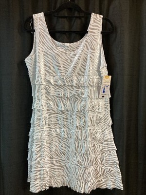 Lulu B Silver And White XL Zebra Print UPF 50+ Ruffle Dress
