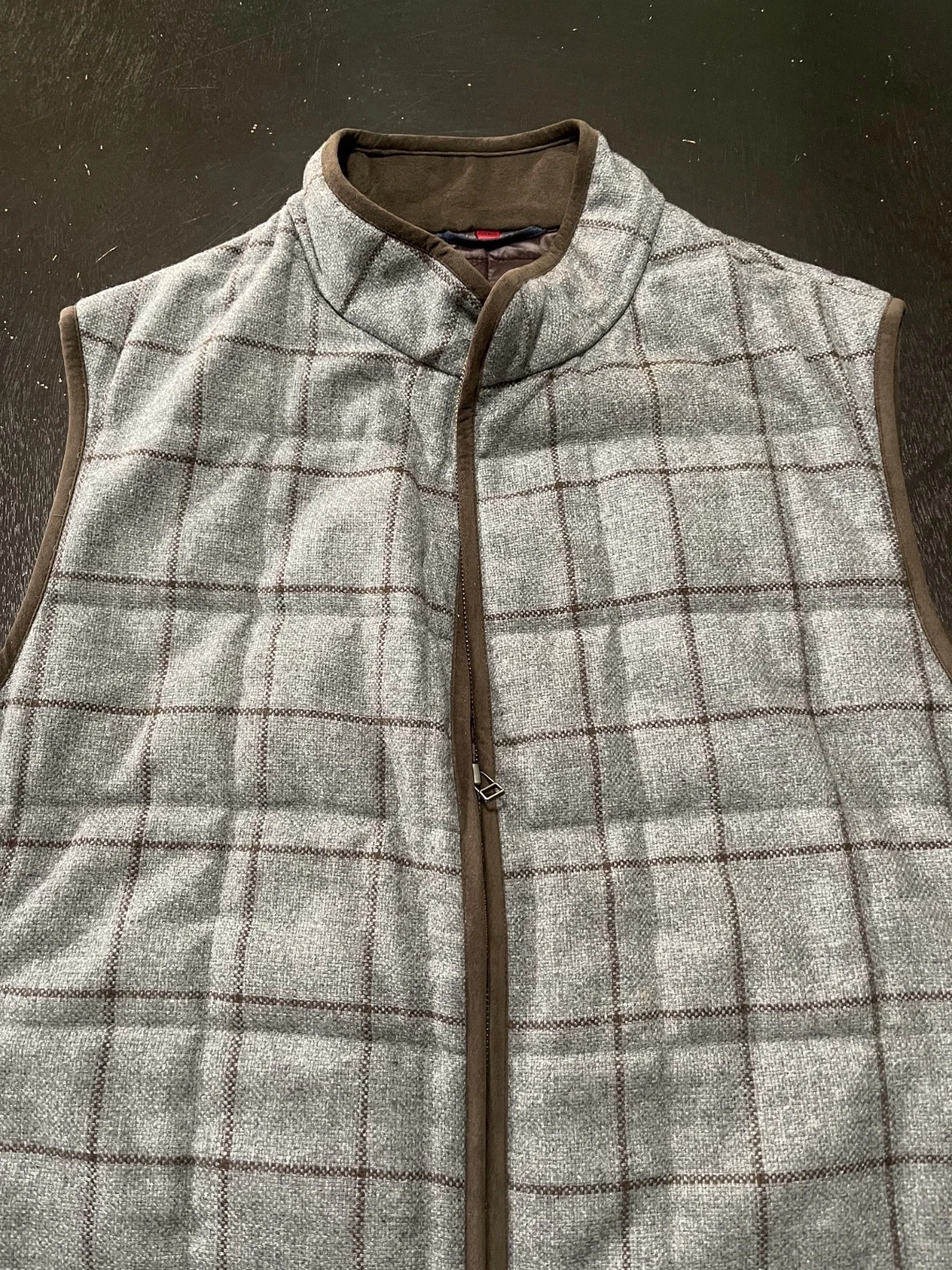 JKT New York Wool Blend Quilted Vest, Gray/Brown Windowpane/Plaid, Mens XL 44XL