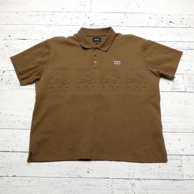 HUF Polo Shirt Mens 2XL Embroidered Sun Face Pattern Casual Skate Streetwear
