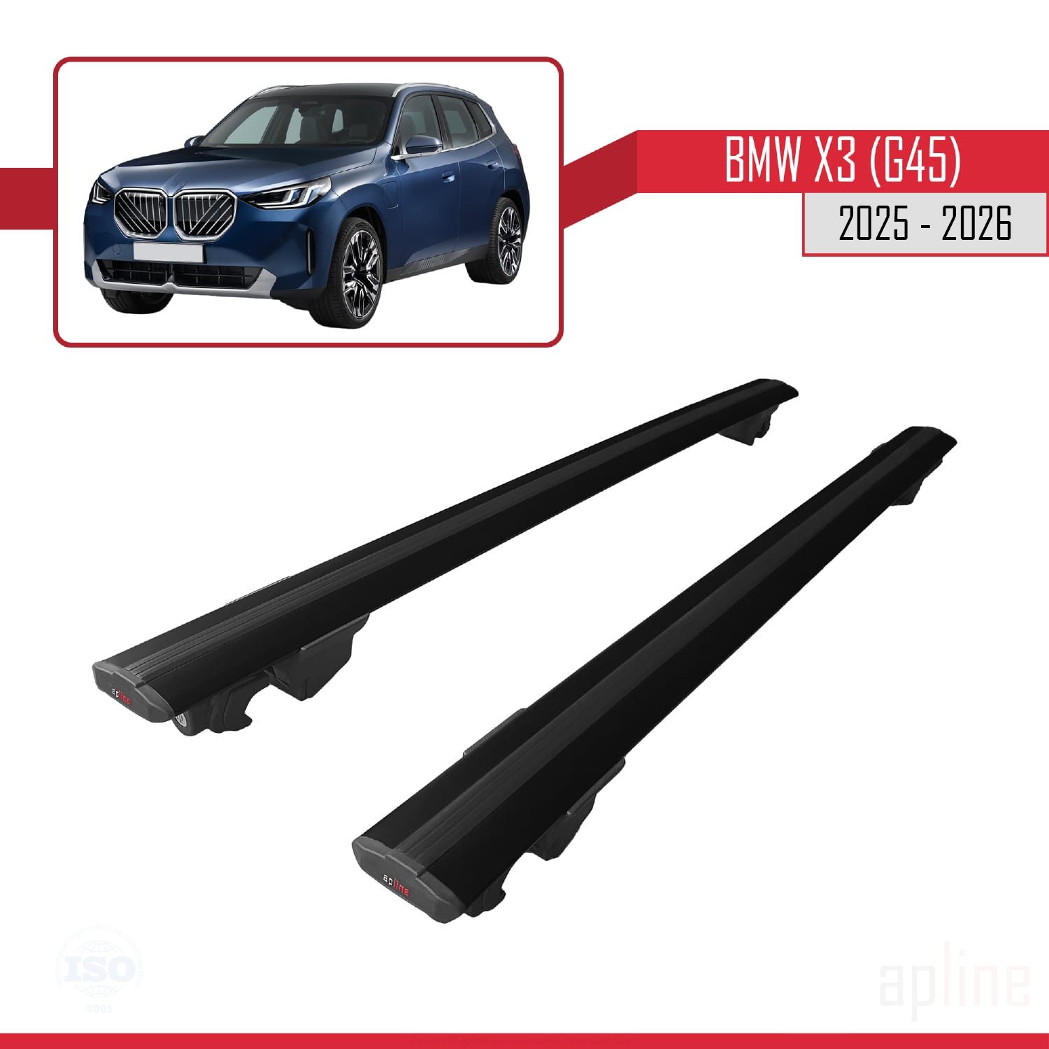 Barres de toit HOOK en alu noir haut de gamme pour BMW X3 G45 2025