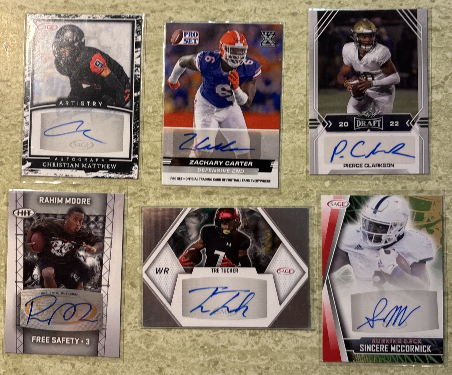 Lot Of 6 2011-2022 Sage/Leaf NCAA Autographed Football Cards NM/MT