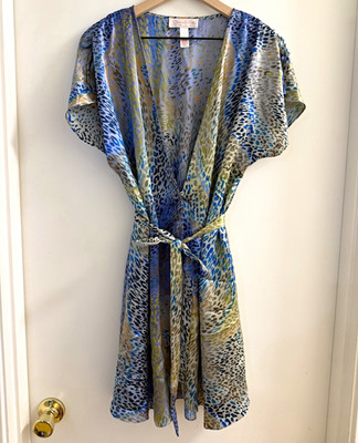 Oscar de la Renta XL Satin Polyester Animal Print Kimono Robe Rare Find Vintage