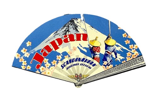 SAS SCANDINAVIAN Airline to JAPAN - Gorgeous FAN Shaped Luggage Label, MINT