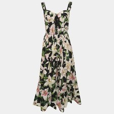 Dolce Gabbana Black Floral Print Poplin LaceUp Corset Midi Dress M