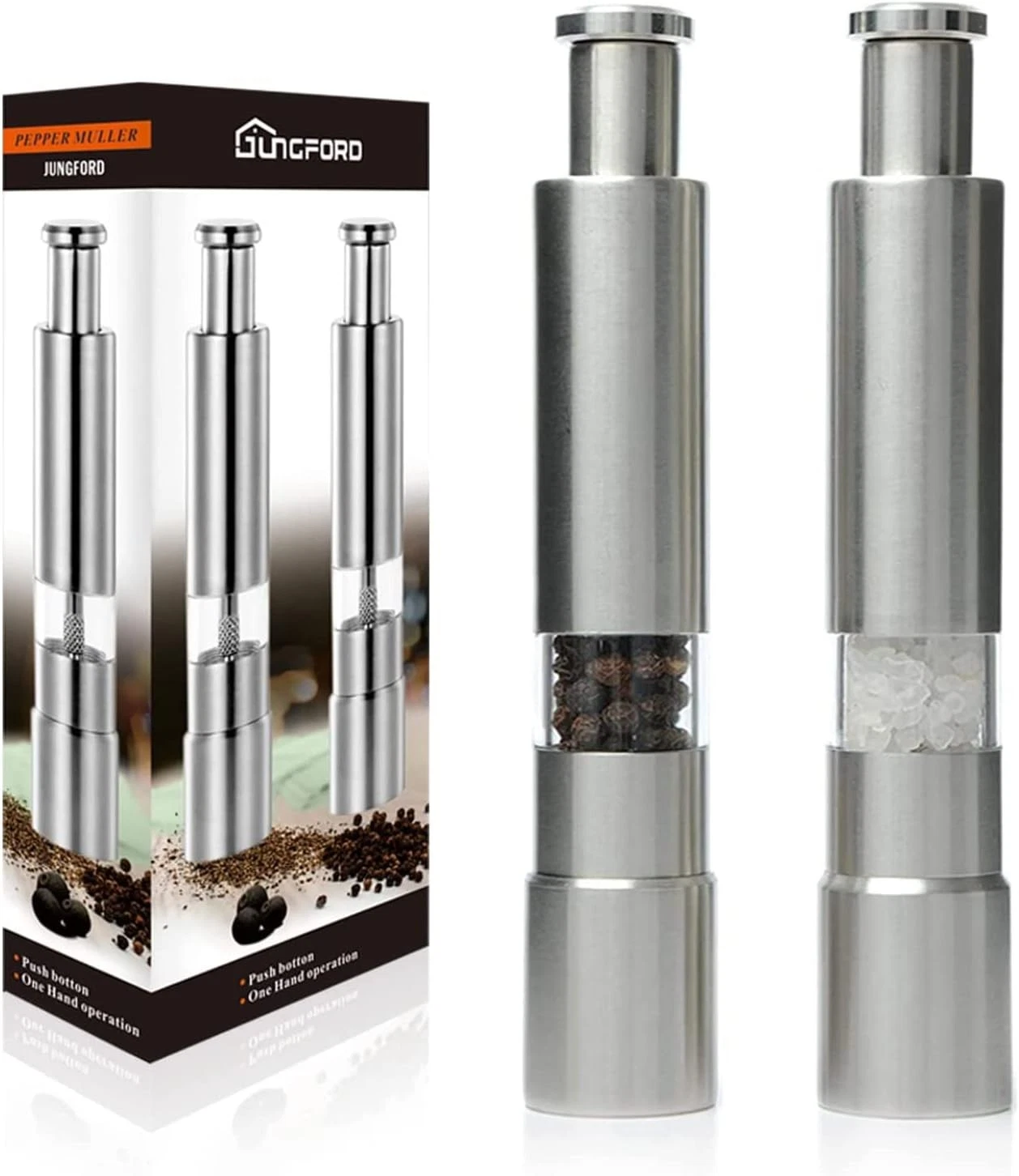 [2 Pieces] Premium Stainless Steel Salt Grinder and Pepper Mill Set Silver