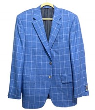 Canali Mens US 44R Exclusive Sport Jacket Blue Windowpane Wool-Silk Italy Blazer