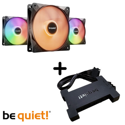 SET - 3x be quiet! Light Wings LX 120mm PWM + ARGB / PWM Lüfterverteiler (Hub)