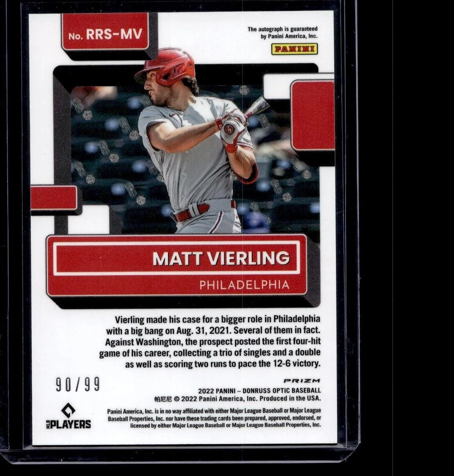 2022 Donruss Optic #RRS-MV Matt Vierling Rated Rookie Signatures - Image 2 of 2