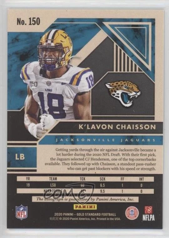 2020 Panini Gold Standard Rookies Rose /25 K'Lavon Chaisson #150 Rookie Auto RC - Image 2 of 2