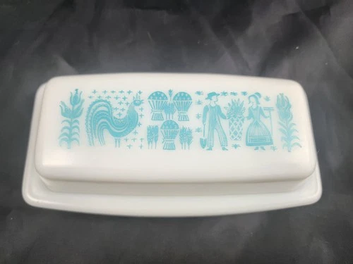 Vintage Pyrex Butter Dish Amish Butter Print Turquoise