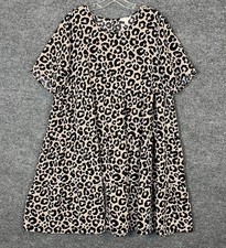 Terra & Sky  Womens Babydoll Tiered Shift Dress Size 14W Leopard Print Boho