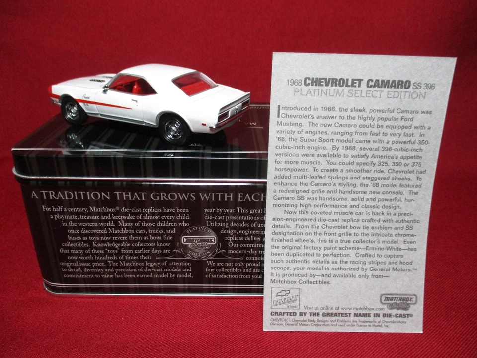1:43 1968 Chevy Camaro SS 396 Platinum Select Edition Tin Matchbox Muscle Car - Image 2 of 4