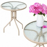 Runder Balkontisch 60 Cm Aus Glas Und Metall, Beige – Jumi