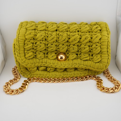 Bottega Veneta Jersey Crochet Shoulder Bag Kiwi Green Gold Hardware