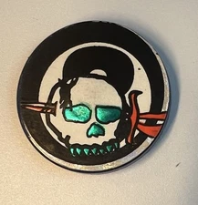 Rare Skull 90’s POG Slammer Blue Reflective W/ Orange Sword Through Skull Thick