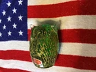 Vintage Murano Bubble Glass Glow Green w/Gold Fleck Owl Paper Weight w/ Sticker