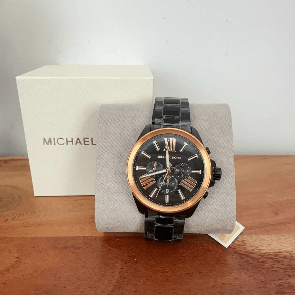 Orologio Cronografo Michael Kors Wren Nero Oro Rosa MK8933