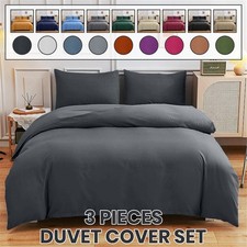 Duvet Quilt Cover Luxury Reversible Plain Bedding Set Single Double King Sizes