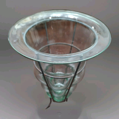 #ad Vtg Hand Blown Caged Bubble Glass amp; Wrought Iron Vase Medium Lg. Size See Pics $49.00