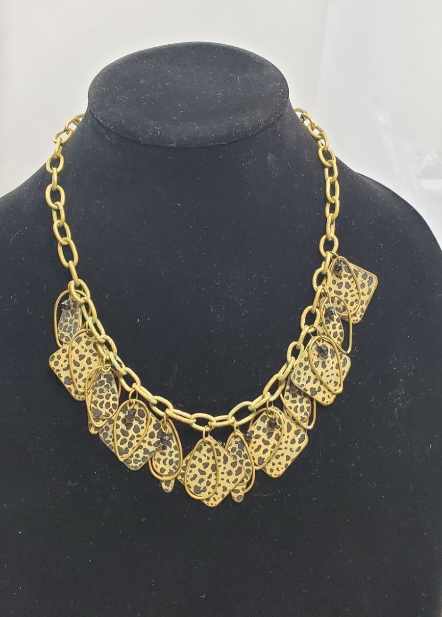Multi-Layered Leopard Colored Necklace Squares & … - image 1