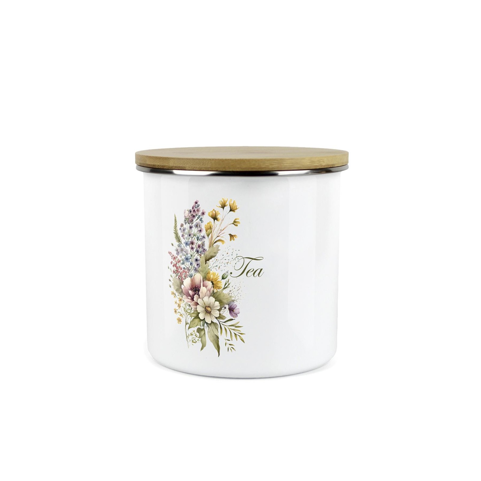 Flower Bouquet Tea Canister - Floral Enamel Kitchen Storage Jar Gift