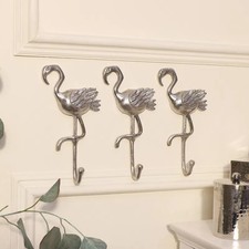 Set 3 Silver Flamingo wall hooks coat bag storage hallway bathroom kitchen hooks