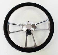 Black and Billet Steering Wheel Fits Ididit and Flaming River Column 14"
