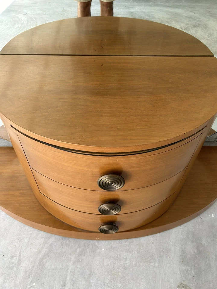 Tocador o tocador vintage Art Deco con espejo redondo grande Foto 3 de 4