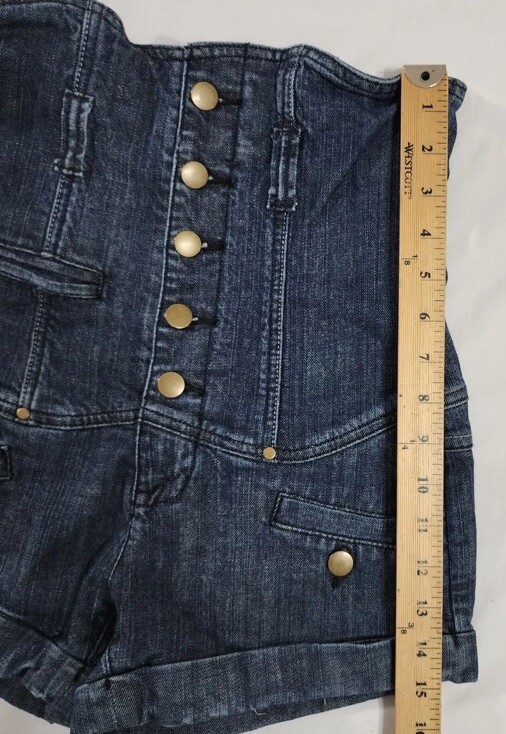 Venus Womens Size 2 High Blue Waist Dark Wash Jeans Short Shorts Button Fly Euro image 4