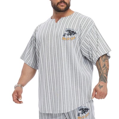 BIG SM SPORTSWEAR  Ragtop Rag Top T-Shirt Bodybuilding 3366-STONE-STRIPED grau