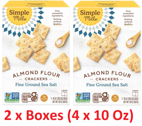 Simple Mills Almond Flour Sea Salt Crackers, 2 BOXES (4 Count) 40oz Gluten Free - Picture 1 of 3