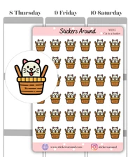 Cat in a Basket Icon Planner Stickers, Pet Care, Calendar & Journal Sticker