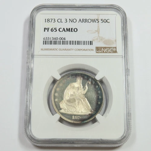 1873 NGC PF65 CAMEO No Arrows - TONED Silver Seated Liberty Half Dollar #48577A