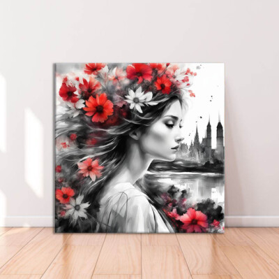 Girl & Red Flower Limited Edition High Quality Home Decor Australian Made