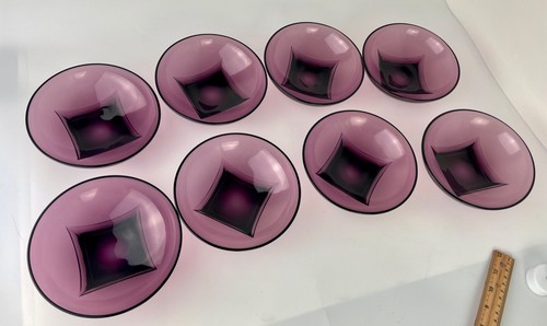 MCM Hazel Atlas Moroccan Purple Glass Bowls Colony Square Foot 8 - Picture 3 of 10