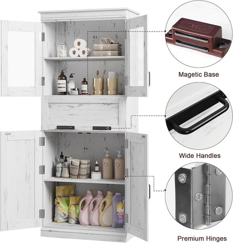 Tall Bathroom Cabinet Narrow Linen Cabinet w/2 Doors&1 Drawer White - Picture 9 of 9