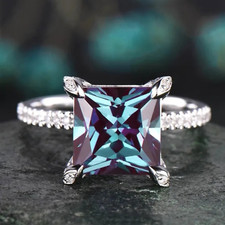 Silver Plated Elegant Blue Square Cubic Zirconia Wedding Ring For Women