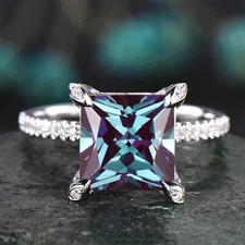 Silver  Plated Elegant Blue Square Cubic Zirconia Wedding Ring For Women