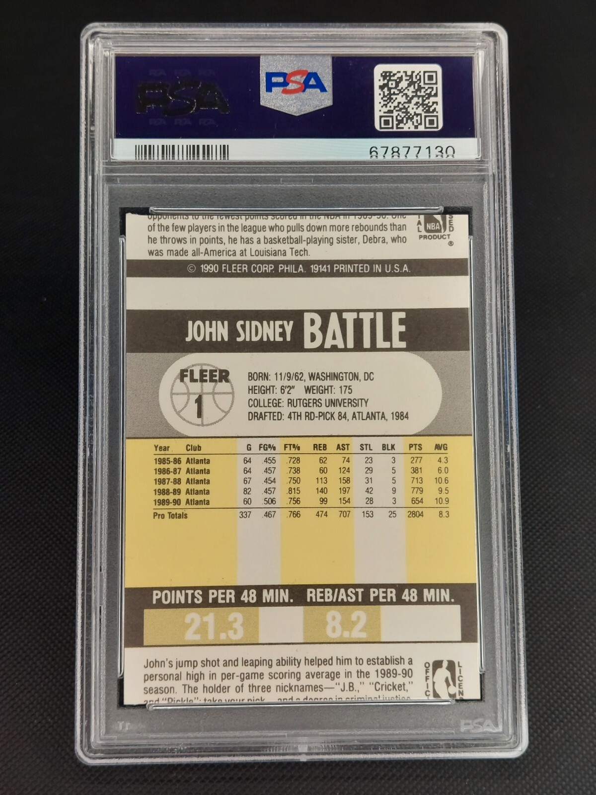1990 Fleer 1 John Battle PSA 8 MC Miscut Error MisCut Misprint DENNIS