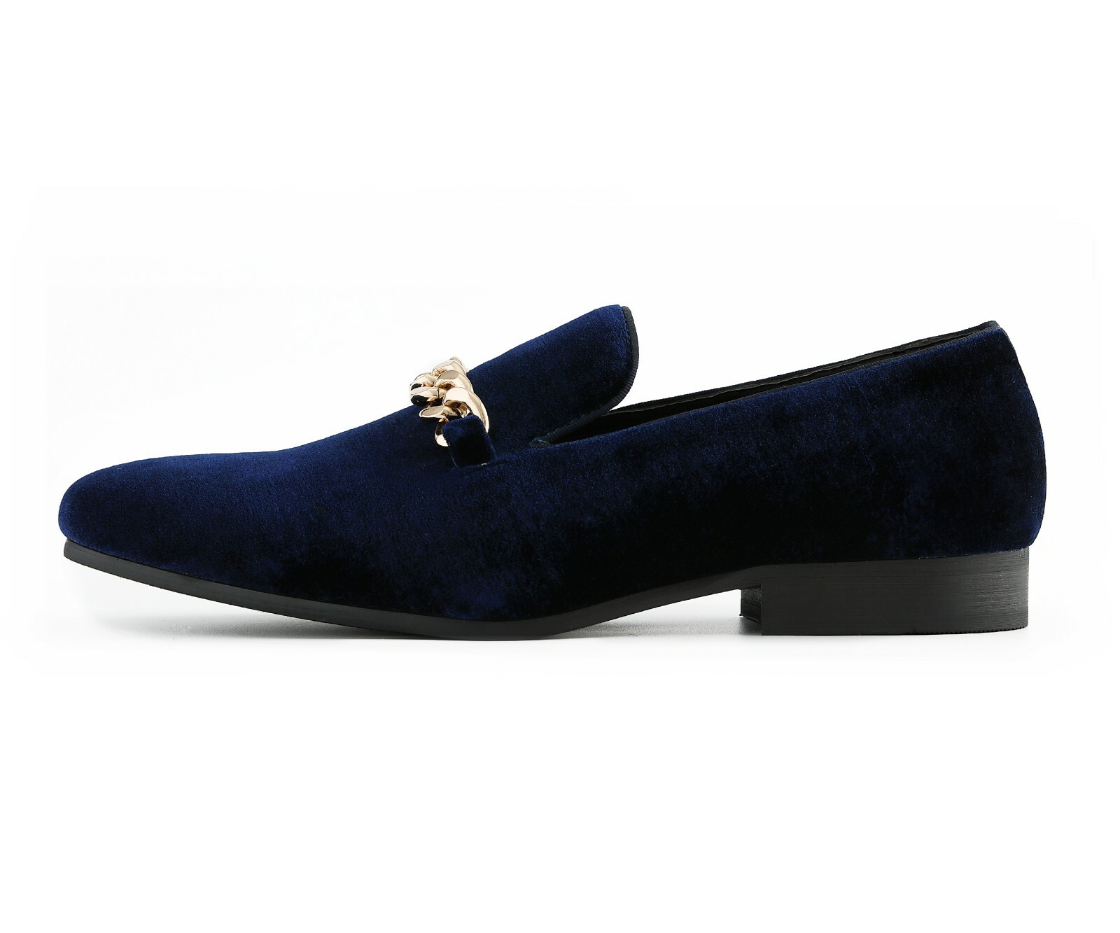 Velvet Men’s SlipOn Shoes with Gold Chain Ornament, Dress Shoes for